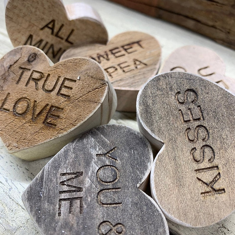 Wood Hearts 10 | Valentines Day Decor | Wood Conversation Heart | Basket Filler